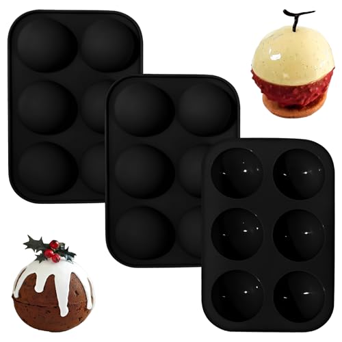 Lot de 3 Moule Demi Sphère Silicone, Moule Silicone Pâtisserie 6 Cavités pour Boule de Chocolat, Dome Mousse, Gâteau et Gelée, Moules Silicone...