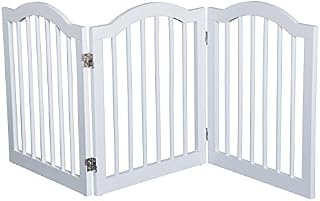 Pawhut Wooden Foldable Dog Gate Stepover Panel Pet Fence Freestanding Safety Barrier for the House, Doorway, Stairs(White)
