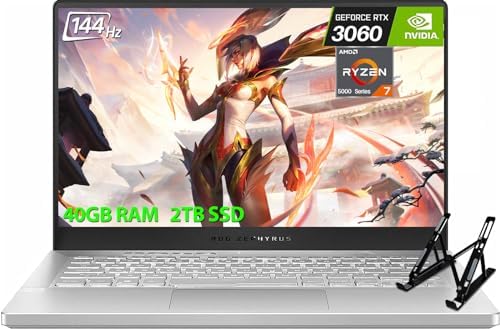 ASUS 2024 Newest ROG Zephyrus Gaming Laptop, 14" FHD 144HZ Display, AMD Ryzen 7 5800HS, NVIDIA GeForce RTX 3060 Graphics, 40GB RAM, 2TB SSD, Bluetooth, Wifi6, Win 11 Home, with Laptop Stand