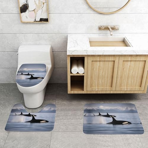 Alfombra de baño antideslizante de ballenas juego de tapetes seguros que evitan resbalones 5