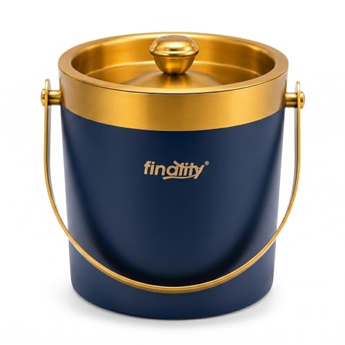 Image of finality 1 LTR Double Walled Stainless Steel Insulated Ice Bucket with Lid (Gold+Navy Blue)