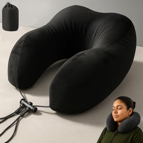 Image of SLOVIC Neck Pillow for Travelling | Premium Memory Foam Pillow for Flight, Car, Bus, Train | 360 Neck Support with Soft Fabric | Travel Accessories | Includes Carrying Bag