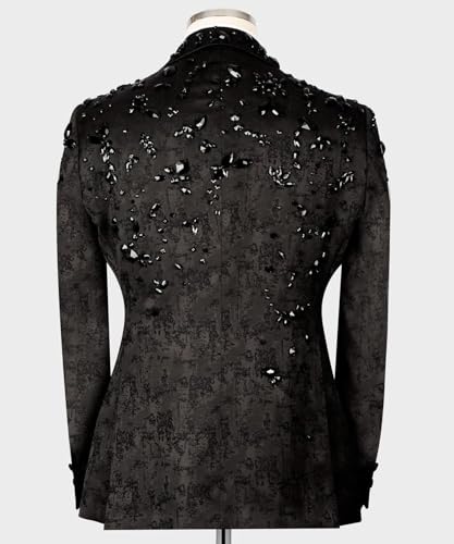 2 Pcs Men's Tuxedo Suits with Rhinestone Slim Shiny Jacquard Double Breasted Jacket Pants Set for Party,Dinner4