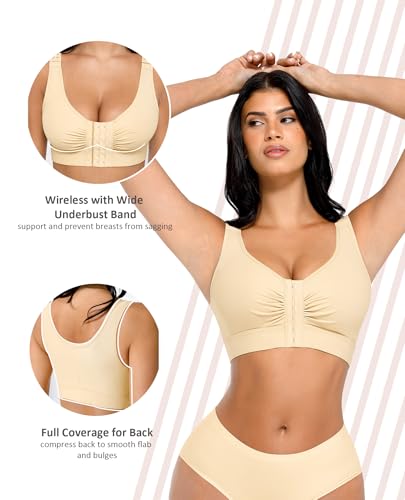 Feelingirl Post Surgery Compression Bra Soft Support For Breast Augmentation Breast Lift Bra Front Closure Bras For Women Nude M thumb #3