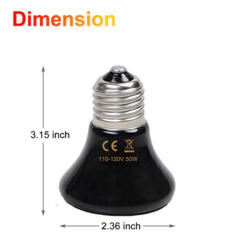 theBlueStone 1-Pack 50 Watt Mini Ceramic Reptile Heat Lamp Bulb E26 No-Light Infrared Heat Emitter for Terrarium Aquarium Amphibian Snake Chickens Brooder Birds Pets - Thumbnail 3