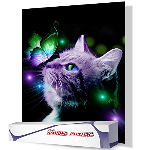 Diamond Painting Kit complet de peinture diamant 5D avec motif de chat et papillon Multicolore 30 x 40 cm Cover