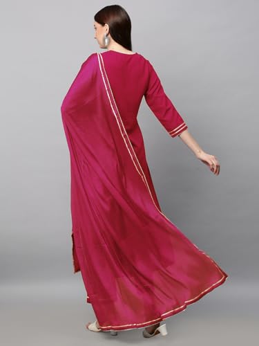 Image of GoSriKi Women's Cotton Blend Straight Embroidered Kurta with Pant & Dupatta Set (Dhati-GS)