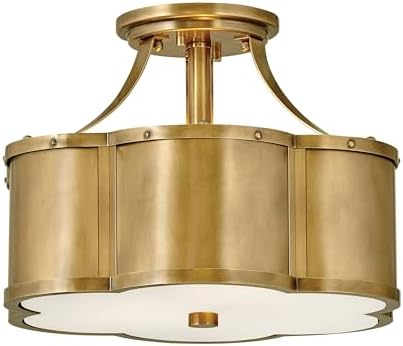 Hinkley Chance Two Light Medium Semi-Flush Mount Fixture, Classic, Timeless Details, Etched Lens, Heritage Brass