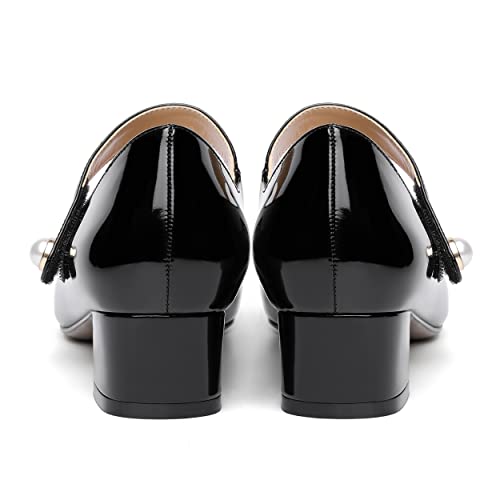 NUMALEO Womens Cute Dating Pearl Pointed Toe Ankle Strap Dress Patent Chunky Low Heel Pumps Shoes 1.5 Inch4