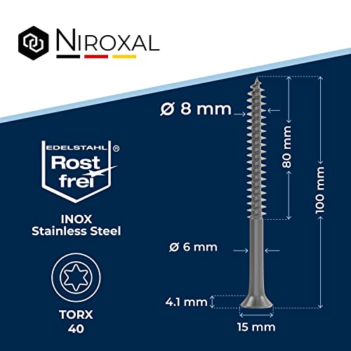 Tornillos para madera y cercas #20-4" 8x100mm Acero inoxidable cabeza plana tornillos para cubierta hilo parcial 8mm 100mm largo 10 piezas resistente al óxido A2 miniatura 2