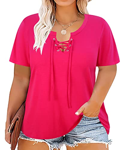 Image of CARCOS Womens Plus Size Tops Short Sleeve Shirts V Neck Tunic Floral /Tie Dye /Solid Summer Tees XL-5X