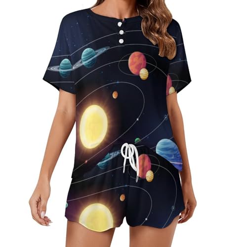 Pyjama femme manches courtes sleepwear été : ensemble vêtements de nuit légers Planète Colorée