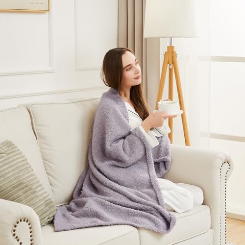Image of CYMULA Knit Throw Blanket for Couch Purple - Super Soft Lightweight Plush Fuzzy Fluffy Cozy Blankets and Throws for Sofa Bed, 60 x 80 inches