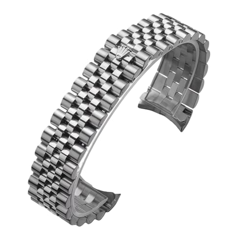 ROUREOX Metal Watch Band 13mm 17mm 20mm 21mm Curved Ends Stainless Steel Bracelet Hidden Clasp for Rolex Oyster Perpetual Datejust-Silvery 20mm