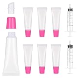 LIQWEI 8 Pcs Empty Lip Gloss Tubes, 10ml Lip Balm Squeeze Tubes With 5ml Syringes, Clear Refillable Squeeze Mini Lips Balm Containers for Lips Gloss And Travel Toiletries