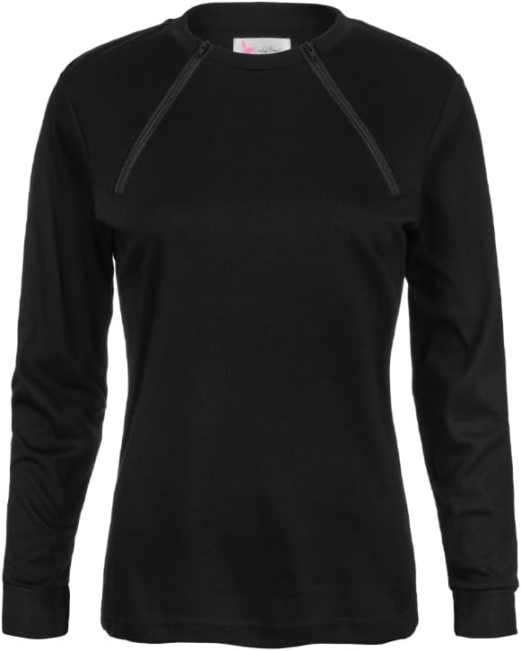 ComfyChemo® CHEMOWEAR : Women's Long Sleeve Chemotherapy Port Zipper Shirts - Image 3