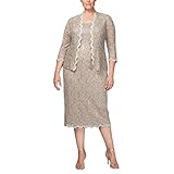Picture of Alex Evenings womens Plus Size Tea Length Lace and Jacket Special Occasion Dress, Champagne, 14 Plus