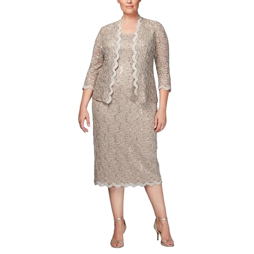Alex Evenings womens Plus Size Tea Length Lace and Jacket Special Occasion Dress, Champagne, 24 Plus by Alex Evenings - Used condition - US$131.28