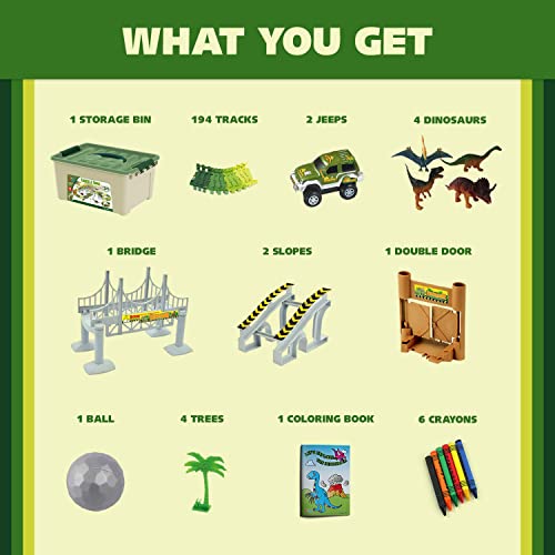 ToyVelt Dinosaur Toys Race Track Set - Create A Dinosaur World Race 2021 Edition Playset Includes 3 Cars & Mega Ball and Container Gift for Boys & Girls Ages 3-6