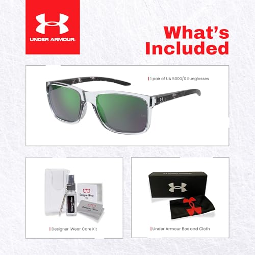 Under Armour UA0005/S Hustle 0MNG/Z9 58MM Crystal Black/Green Multi Polarized Rectangular Sunglasses for Men +BUNDLE with ACCESSORY EYEWEAR KIT2