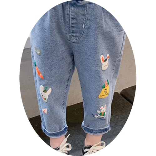 Straight Elastic Waist Denim Jeans for Infant Girls Cute Print Stretch Denim Jeans Joggers Casual Baggy Pants Trouser2