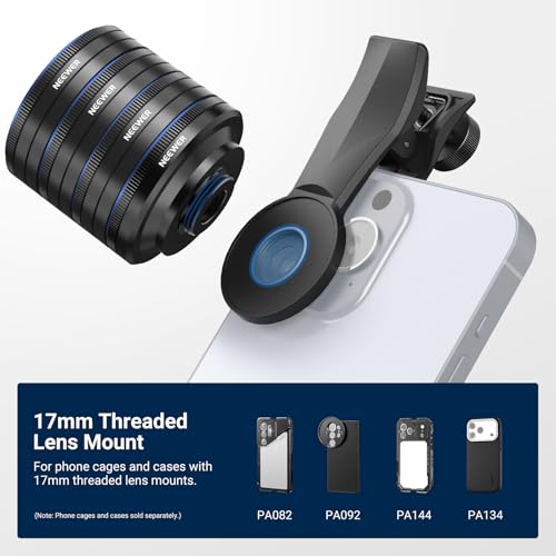 Image of NEEWER Phone Macro Lens Kit, 4 Pcs Stackable Magnetic Closeup Lens Attachment Set with 17mm Threaded Clamp, Clip On Photography Accessories Compatible with iPhone Android Samsung, LS-87