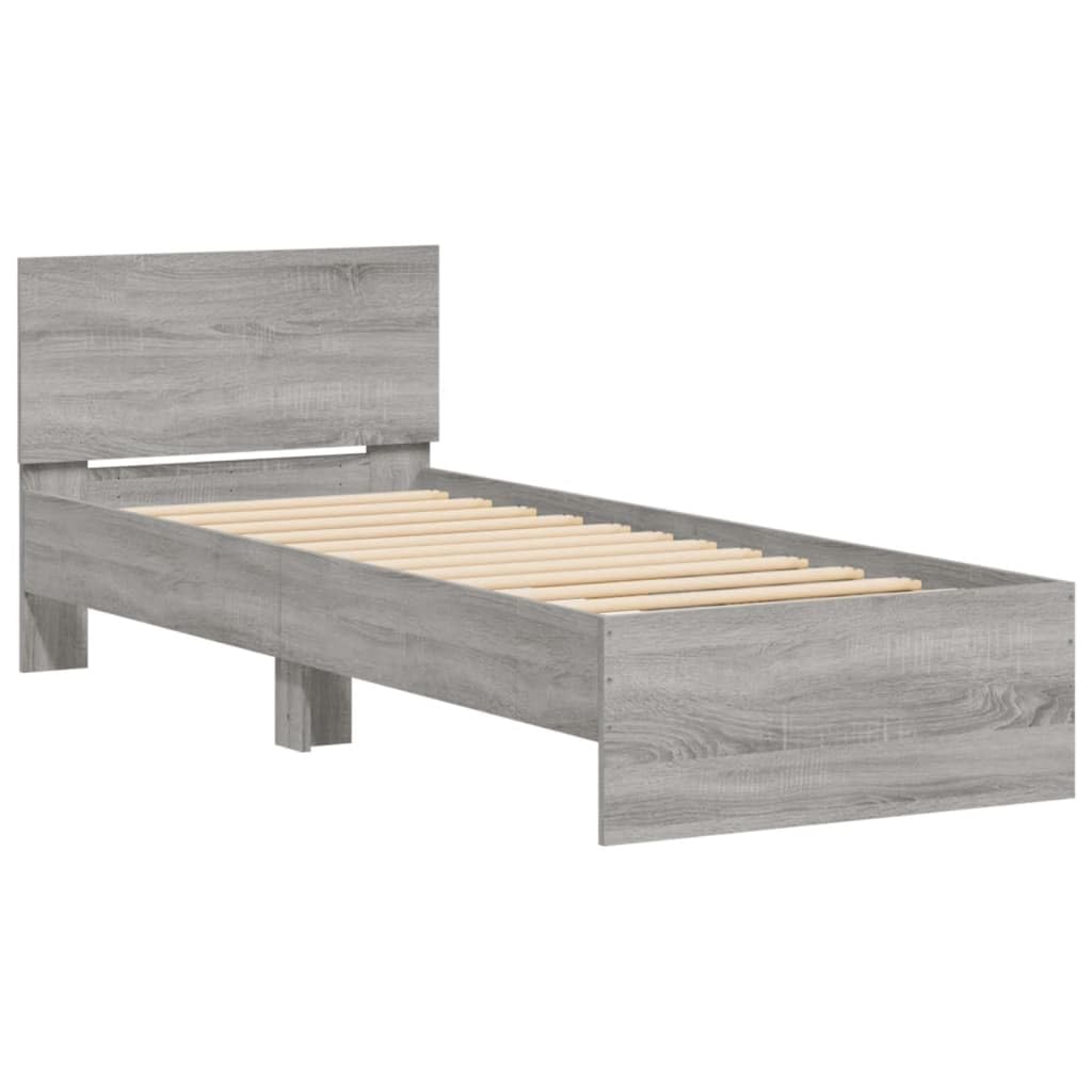 vidaXL Bed Frame without Mattress with Headboard Grey Sonoma 75x190 cm Small Single