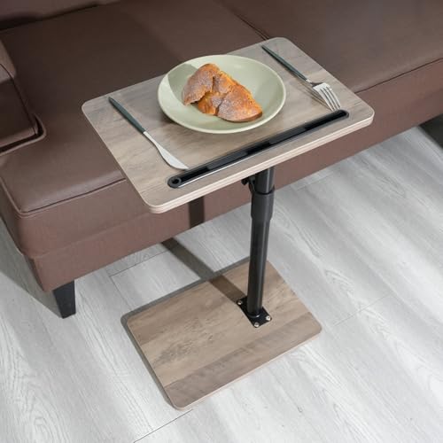 Image of YUHFERA Sofa Armrest Tray Table for Couch - 360 Swivel Height Adjustable End for Small Spaces, Snack Side Table for Bed or Chair with Phone & Tablet Slot (Gray,Standard)