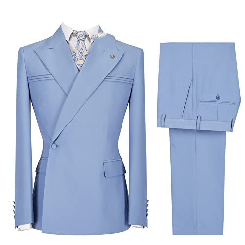Youllyuu Herren-Blazerhose, zweireihig, maßgeschneidert, 2 Stück, Hochzeitsanzüge für Business, Freizeit, Party, A12-5 Himmelblau, XXXXL