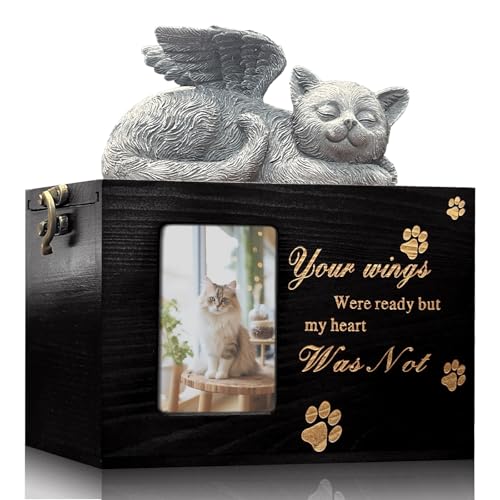 Cat Urn with Picture, Black, Medium, Wooden Keepsake