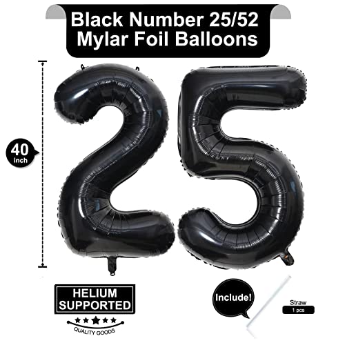 Image of 40 Inch Black 25 Number Balloons Giant Jumbo Huge 25 or 52 Foil Mylar Helium Number Digital Balloons Black Birthday Mylar Digital Balloons 25 Birthday Party 25th Anniversary Events Party Decorations