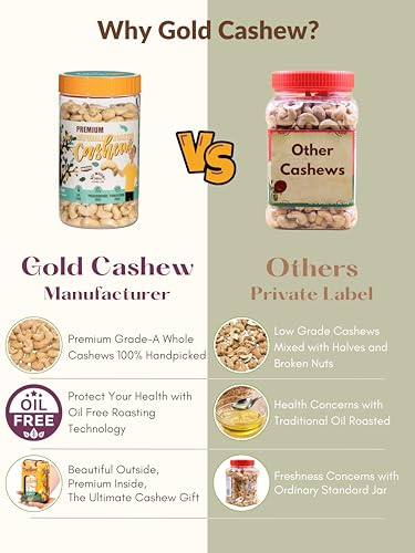 Image of Cashews Roasted Lightly Salted - Snacks for Adults, Whole Nut (No Mixed), Oil Free, Farm Fresh, Plant Based Protein, Promote Heart Health & Weight Loss, Only Nuts & Sea Salt, 17.64 oz (Pack of 1) (Unsalted)