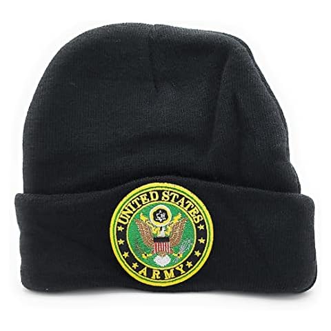 U.S. Military U.S. ARMY NAVY MARINE 3D Emblem Long Beanie Black,Navy,Red Army Gear Knit Hat Cap (ARMY Emblem Black) Cover