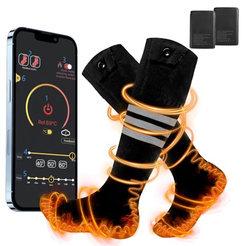 Olycism 5000mAh Calcetines Calefactables Calcetines Térmicos Recargables con Mando a Distancia App y 3 Temperaturas Ajustables Calcetin Calefactable ​para Mujer y Hombre para Esquiar Pescar Caza