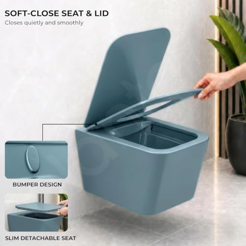 Image of Plantex Wall Hanging Commode for Bathroom with Soft Closing Toilet Seat Cover /Imported Ceramic Commode /Western Toilet- P Trap (Harmony Blue)