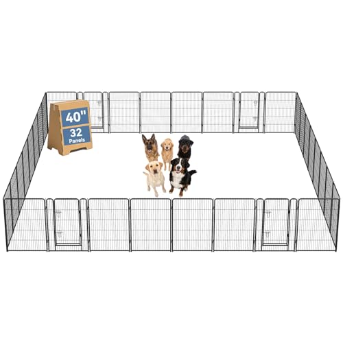 DUMOS Dog Playpen Indoor, Metal 40 Inch 32 Panels Foldable Pet Fence with Door, Outdoor Small Medium Large Dog Puppy Portable Exercise Play Pen for RV Camping, Trips, Play Yard