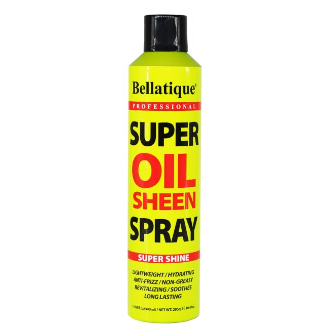 BELLATIQUE Super Oil Sheen Spray (14.88 oz) - Super Shine. Lightweight, Hydrating, Anti-Frizz, Non-Greasy, Revitalizing, Soothes, Long Lasting, Deep Conditioning, Strengthening, Quick & Easy.