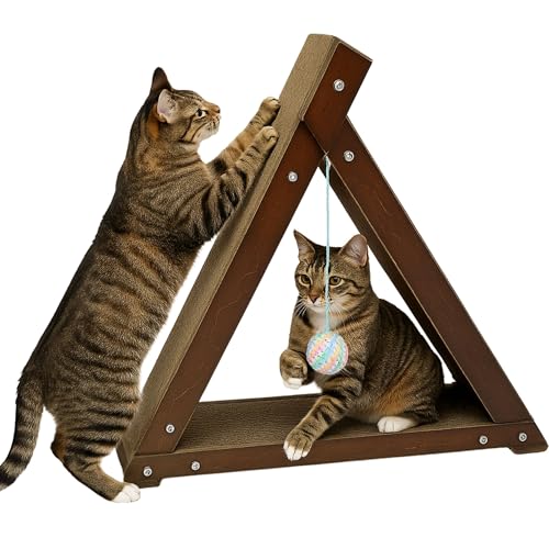 Cat Scratching Pads for Indoor Cats, Triangle Cat Scratcher with Interactive Ball - Cat Scratching Post, 17.3