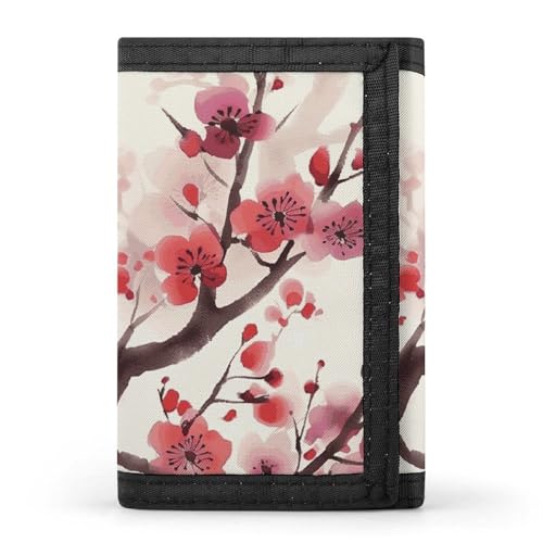 Japanese Spring Plum Floral Wallet Men Trifold Wallet Slim Coin Purse with 8 Card Slots Credit Card Holder