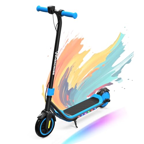 EVERCROSS E6 Elektroroller für Kinder, 7' Leichter E-Scooter für 6-12 Jahre, Elektroscooter mit Einer Reichweite von bis zu 20 km und 7-farbigen Lichtern, 3 Geschwindigkeitsmodi (8, 12, 16 km/h)