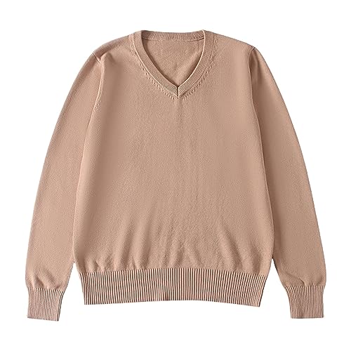 Kids 2024 New Long Sleeved Shirt School Girl Boy V Neck Solid Color Sweater Cardigan Long Sleeve Knit Top for 4 to 7