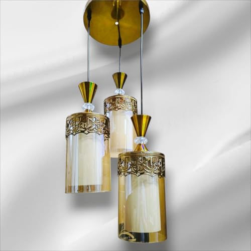Image of 3 Lights Modern Design Gold with Glass Combination Pendant Hanging Ceiling Lamp for Living Room, Kitchen, Restaurants, Cafe's, Bedroom Black (Bulb Not Included)
