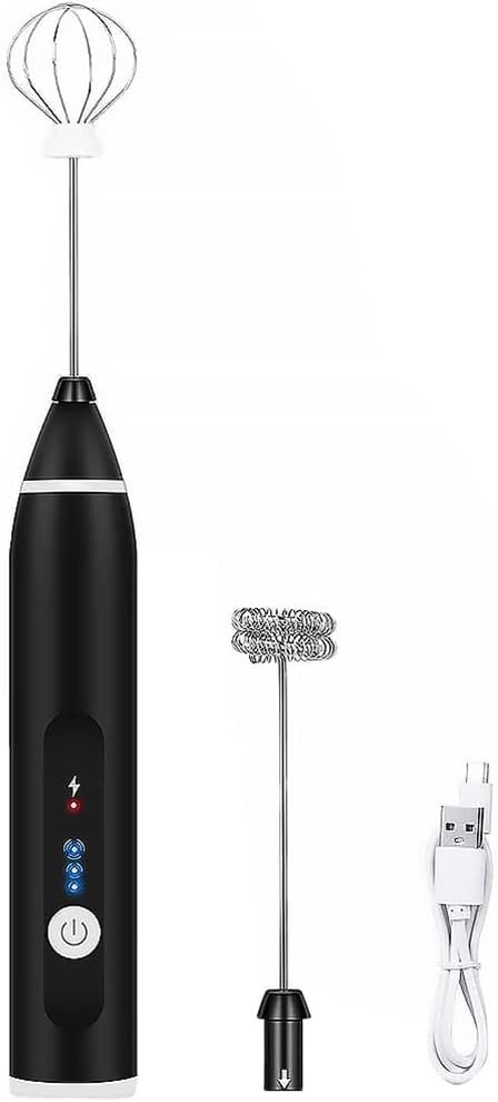 Electric Milk Frother USB Rechargeable Egg Beater 3 Speed Foam Maker Handhel (D (A