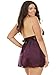 Dreamgirl Women's Plus Size Stretch Mesh Babydoll Set, Plum/Black, O/SQ