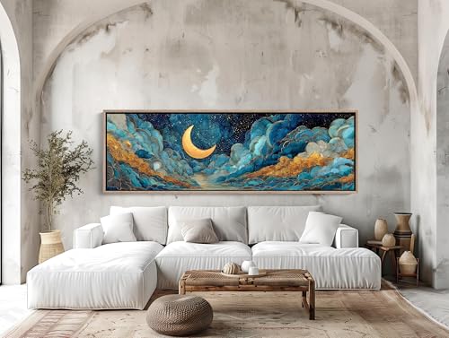 Art mural abstrait bleu et or de luxe avec impression giclée lune de qualité - 2