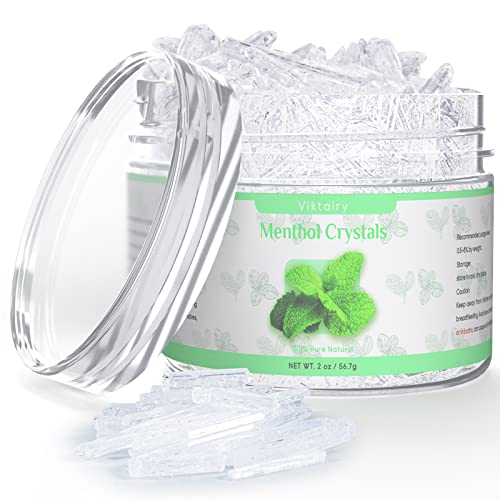 Viktairy Menthol Crystals 2 oz 100% Pure Organic Mint Crystals | Great for Making Shower Steamers Creams and Soaps