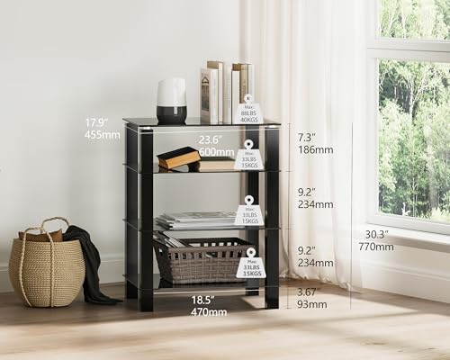 FITUEYES 4-Tier Media Stand Audio/Video Component Cabinet with Glass Shelf for/Apple Tv/Xbox One/ps4 AS406002GB - Image 6