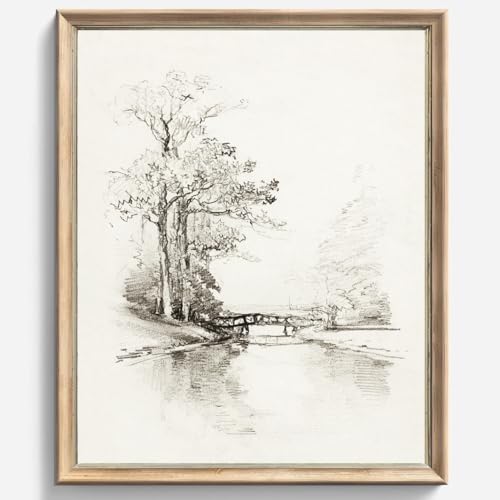 Vintage Wall art, Classical Sketch Poster Prints, Room Decor for Home Office Bedroom Living Room, Bathroom Wall Decor 8 x 10 Inch (Antique tree by the river)
