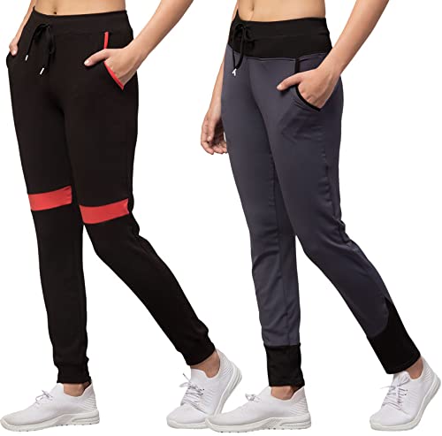 Image of BLUECON Women's Slim Fit Polyester Trackpants (Combo Pack of 2)
