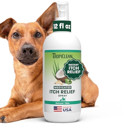 TropiClean Medicated Itch Relief Deodorizing Spray Oatmeal & Aloe Scented Dog Perfume with Soothing Aloe 12oz